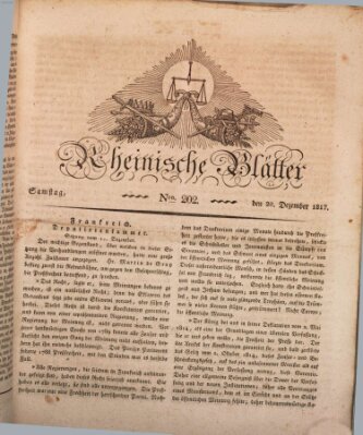 Rheinische Blätter Samstag 20. Dezember 1817