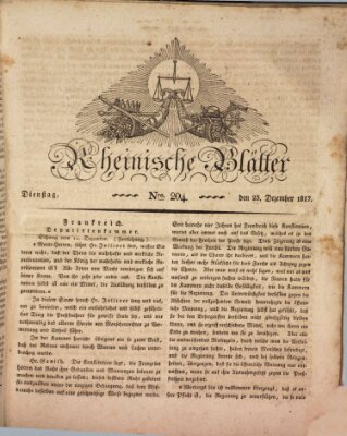 Rheinische Blätter Dienstag 23. Dezember 1817