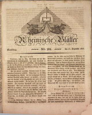 Rheinische Blätter Samstag 27. Dezember 1817