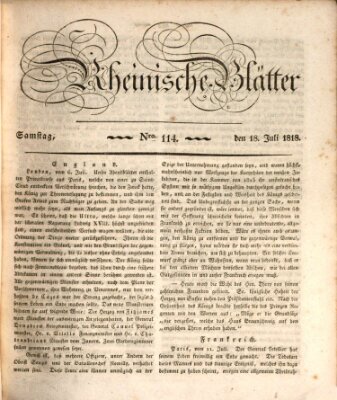 Rheinische Blätter Samstag 18. Juli 1818