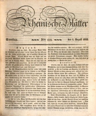 Rheinische Blätter Samstag 1. August 1818