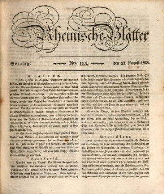 Rheinische Blätter Sonntag 23. August 1818