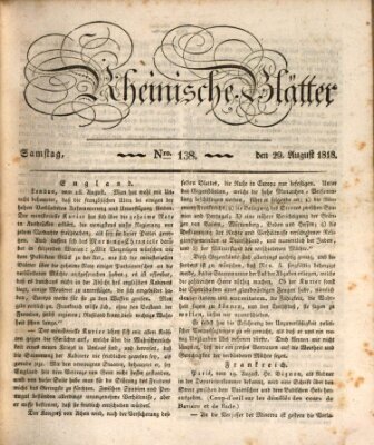 Rheinische Blätter Samstag 29. August 1818