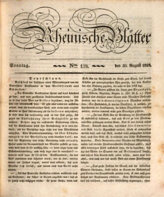 Rheinische Blätter Sonntag 30. August 1818