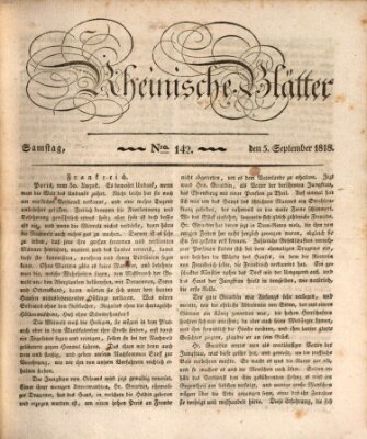 Rheinische Blätter Samstag 5. September 1818