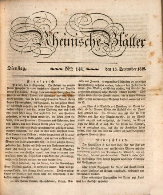 Rheinische Blätter Dienstag 15. September 1818