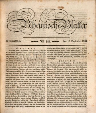 Rheinische Blätter Donnerstag 17. September 1818