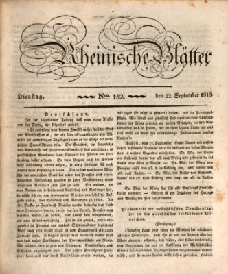 Rheinische Blätter Dienstag 22. September 1818