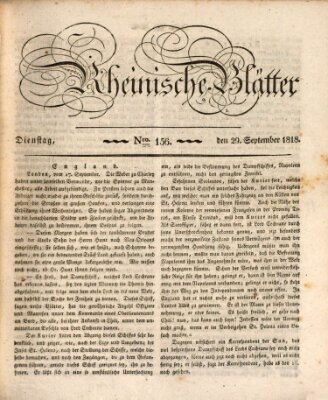 Rheinische Blätter Dienstag 29. September 1818