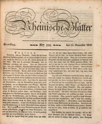 Rheinische Blätter Samstag 28. November 1818