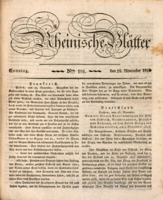 Rheinische Blätter Sonntag 29. November 1818