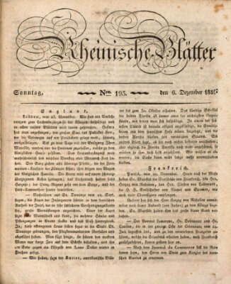 Rheinische Blätter Sonntag 6. Dezember 1818