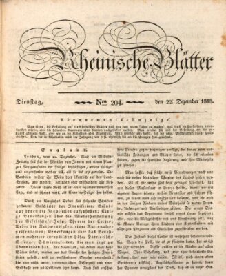 Rheinische Blätter Dienstag 22. Dezember 1818