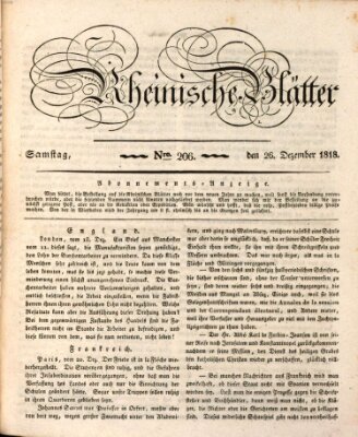 Rheinische Blätter Samstag 26. Dezember 1818