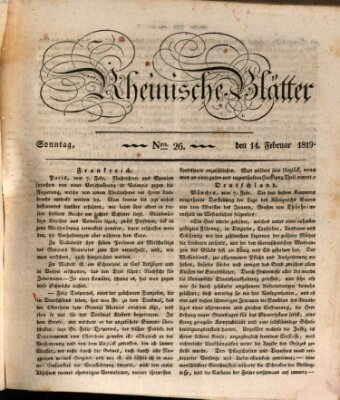 Rheinische Blätter Sonntag 14. Februar 1819