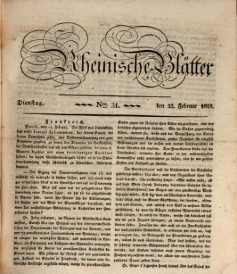 Rheinische Blätter Dienstag 23. Februar 1819