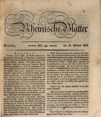 Rheinische Blätter Sonntag 28. Februar 1819