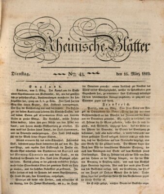 Rheinische Blätter Dienstag 16. März 1819