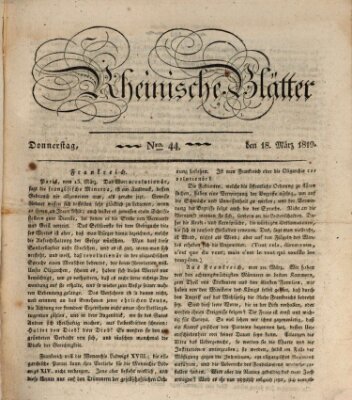 Rheinische Blätter Donnerstag 18. März 1819