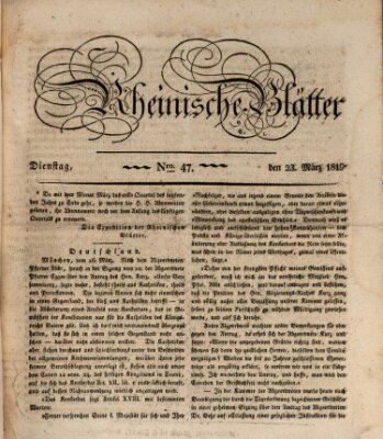 Rheinische Blätter Dienstag 23. März 1819