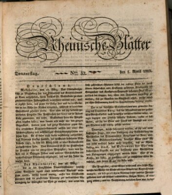 Rheinische Blätter Donnerstag 1. April 1819