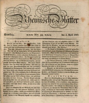 Rheinische Blätter Samstag 3. April 1819