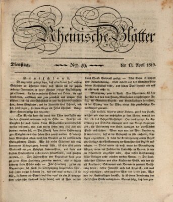 Rheinische Blätter Dienstag 13. April 1819