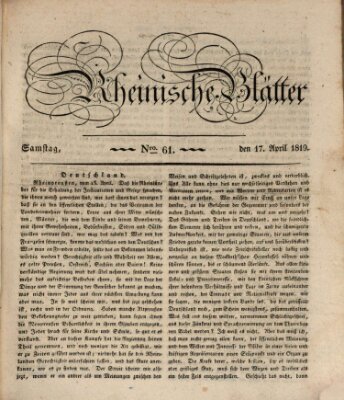 Rheinische Blätter Samstag 17. April 1819