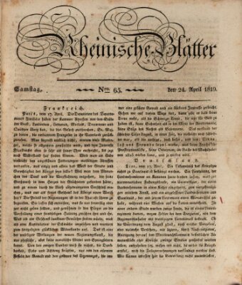 Rheinische Blätter Samstag 24. April 1819