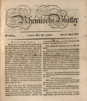 Rheinische Blätter Dienstag 27. April 1819