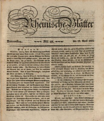 Rheinische Blätter Donnerstag 29. April 1819