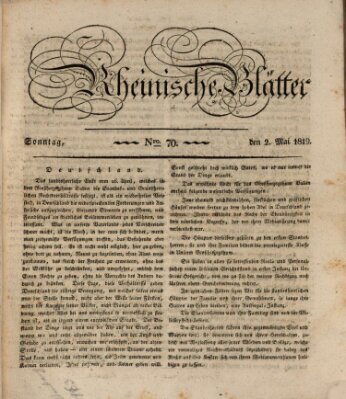 Rheinische Blätter Sonntag 2. Mai 1819