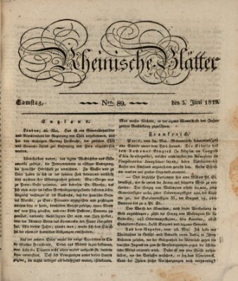 Rheinische Blätter Samstag 5. Juni 1819