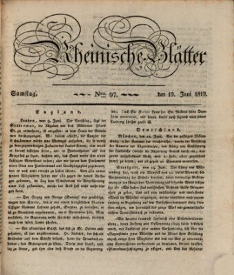 Rheinische Blätter Samstag 19. Juni 1819