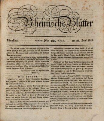 Rheinische Blätter Dienstag 29. Juni 1819