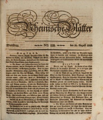 Rheinische Blätter Dienstag 31. August 1819