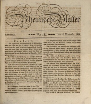 Rheinische Blätter Dienstag 14. September 1819