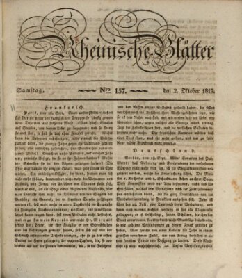 Rheinische Blätter Samstag 2. Oktober 1819