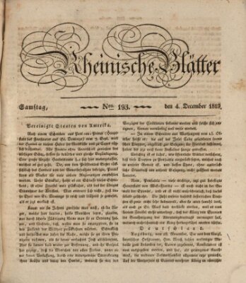 Rheinische Blätter Samstag 4. Dezember 1819