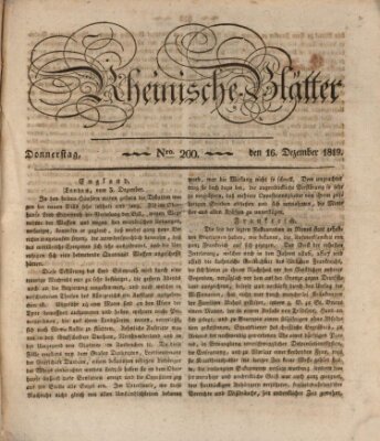 Rheinische Blätter Donnerstag 16. Dezember 1819