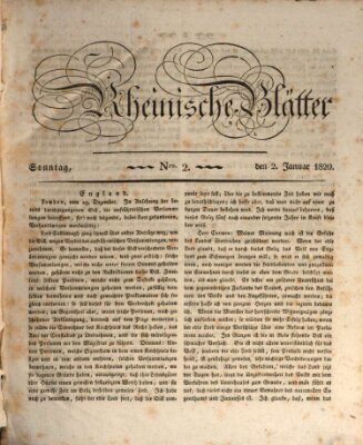 Rheinische Blätter Sonntag 2. Januar 1820