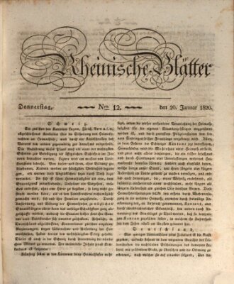 Rheinische Blätter Donnerstag 20. Januar 1820