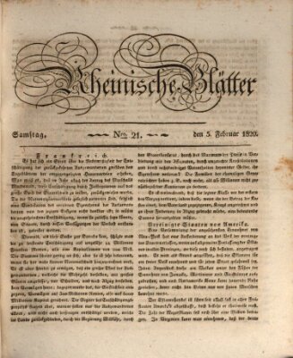 Rheinische Blätter Samstag 5. Februar 1820