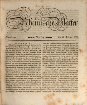 Rheinische Blätter Samstag 19. Februar 1820