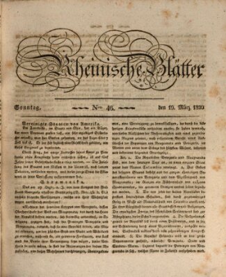 Rheinische Blätter Sonntag 19. März 1820