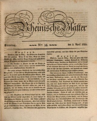 Rheinische Blätter Sonntag 2. April 1820