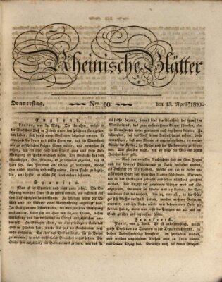 Rheinische Blätter Donnerstag 13. April 1820