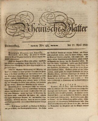 Rheinische Blätter Donnerstag 27. April 1820