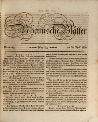 Rheinische Blätter Sonntag 30. April 1820