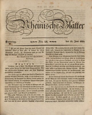 Rheinische Blätter Sonntag 18. Juni 1820